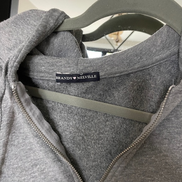 Brandy Melville Grey Gray Crop Fleece Zip-up Crystal Hoodie Sweater - Picture 2 of 2